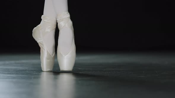 Ballerina Female Legs Closeup Details Dancing on Parquet Ballet Movements Unknown Professional