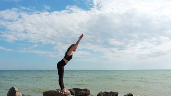 Yoga Outdoors Harmony Balance Woman Ocean Sky