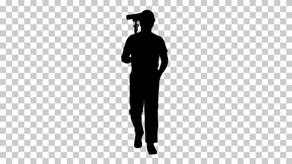 Silhouette Man with cleaning mop, Alpha Channel