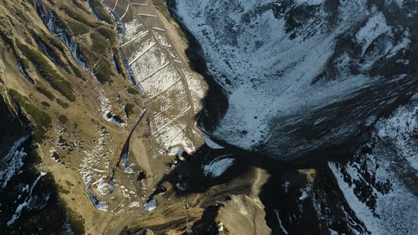 Mountain valley and a cable car road