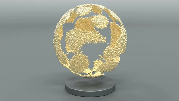 Gold Spheres Move on Gray Back Rotate Movement Futuristic Technology