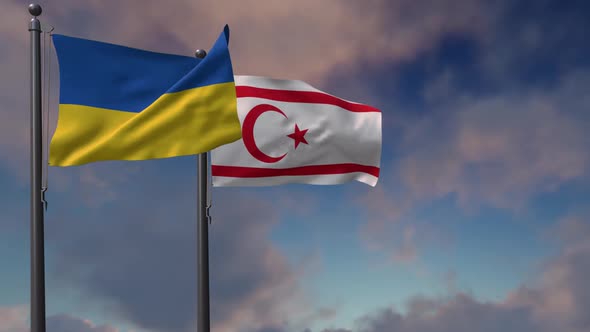 Northern Cyprus Flag Waving Along With The National Flag Of The Ukraine - 2K