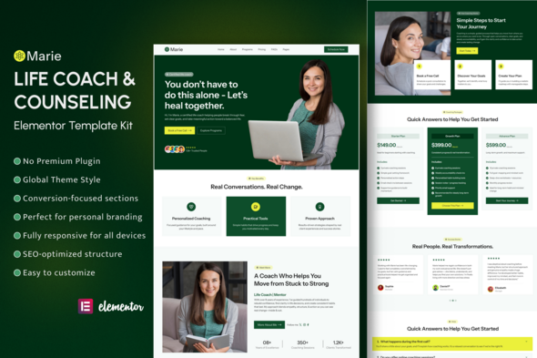 Marie – Life Coach & Counseling Elementor Template Kit