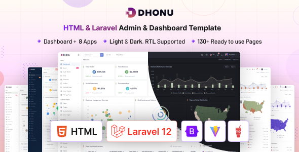 Dhonu - HTML & Laravel 12 Admin Dashboard Template (Bootstrap 5)
