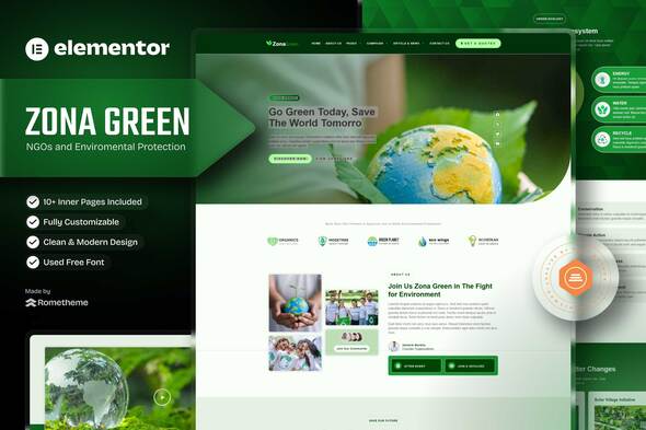 Zona Green -  NGOs Environmental Protection  Elementor Template Kit