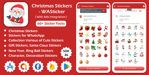 Christmas Stickers - WASticker, Sticker for Whatsapp Android App with AD Integration