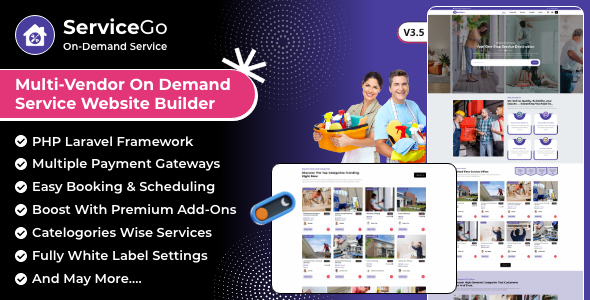 ServiceGo - Multi Vendor On-Demand Service & Handyman Booking Marketplace