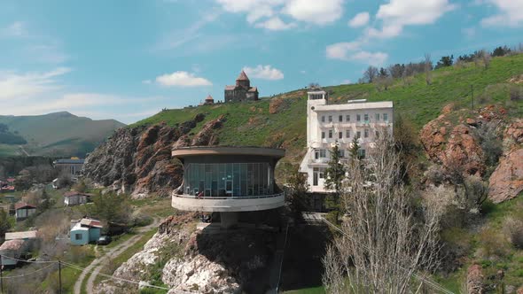 Aerial Shot of the The Sevan Writers House Under the Sunlight in Armenia