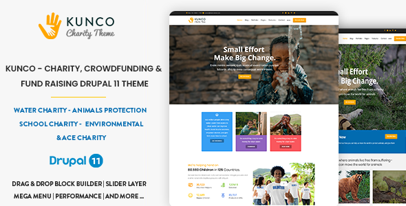 Kunco - Charity, Crowdfunding & Fund Raising Drupal 11 Theme