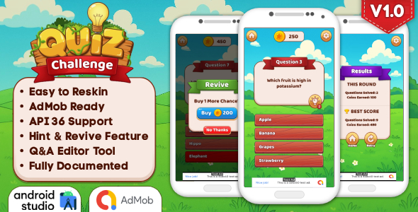 Quiz Challenge - Quiz Game Android Studio Project with AdMob Ads + Ready to Publish