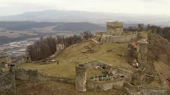 Aerial view of castle in Velky Saris city in Slovakia