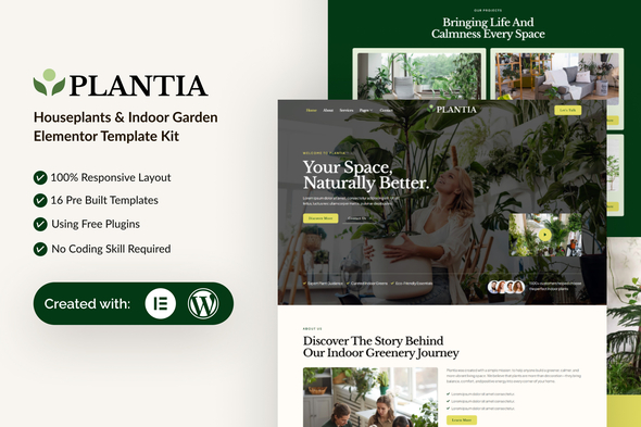 Plantia - Houseplants & Indoor Garden Elementor Template Kit