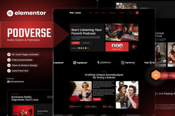 Podverse - Radio Station & Podcaster Elementor Template Kit