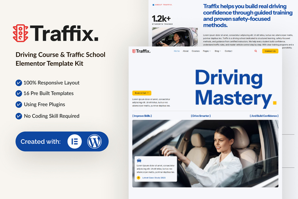 Traffix - Driving Course & Traffic School Elementor Template Kit