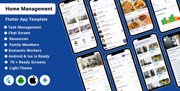 Home Management Flutter App Template | Family Organizer, Task Tracker & Domestic Staff System UI