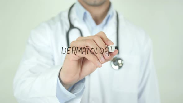 Dermatologist, Doctor Writing on Transparent Screen