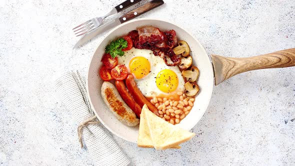 Full English Breakfast Served in a Pan