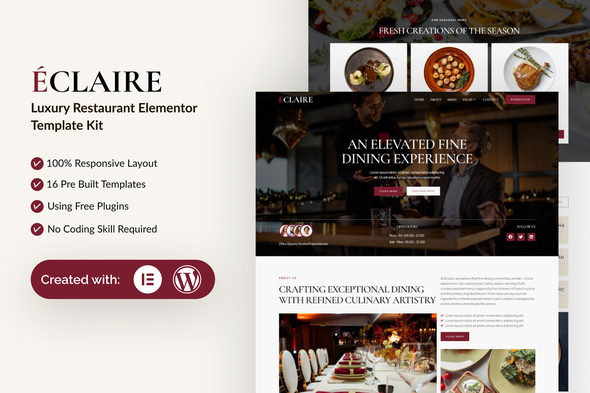 Eclaire - Luxury Restaurant Elementor Template Kit