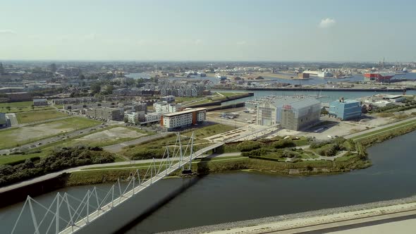 The City and Bridge of Dunkirk in France from the Air