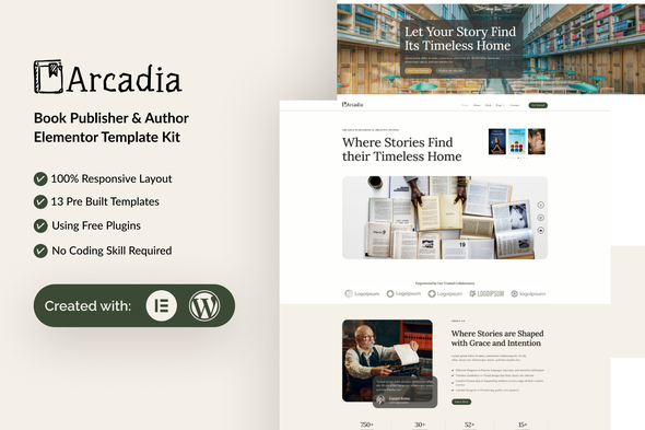 Arcadia - Book Publisher & Author Elementor Template Kit