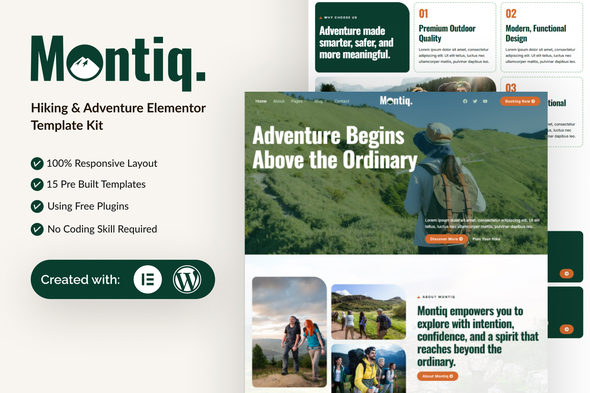 Montiq - Hiking & Adventure Elementor Template Kit