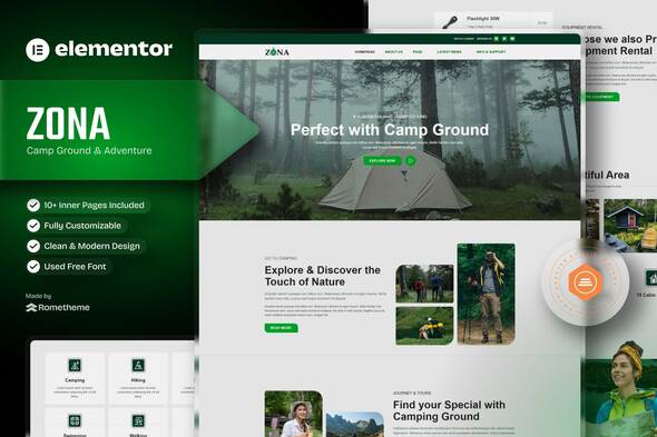 Zona - Camp Ground & Adventure Elementor Template Kit