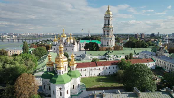 Aerial View of Kiev Pechersk Lavra Great Lavra Bell Tower Orthodox Monastery