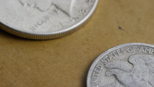 Rotating stock footage shot of antique American coins - MONEY 0073