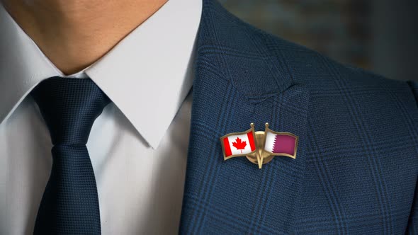 Businessman Friend Flags Pin Canada Qatar