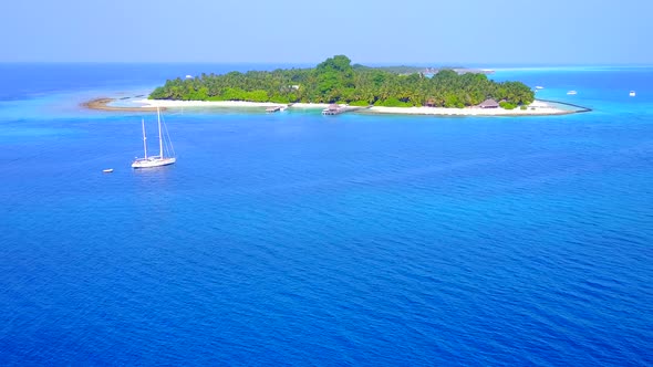 Aerial drone scenery of lagoon beach voyage by blue lagoon with sand background