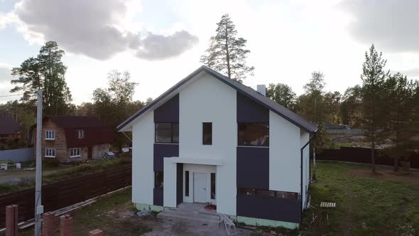 Aerial top view of new modern residential house 36