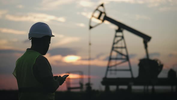 Silhouette Working Engineer Oil Rig