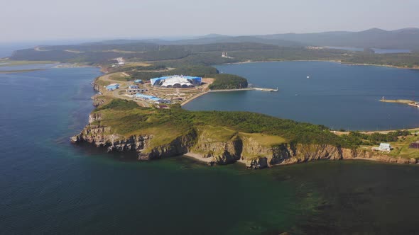 Aerial View of the Beautiful Primorsky Oceanarium on a Sunny Day