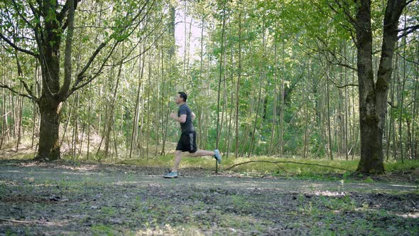 Fit Man Exercising Healthy Park Run Slow Motion