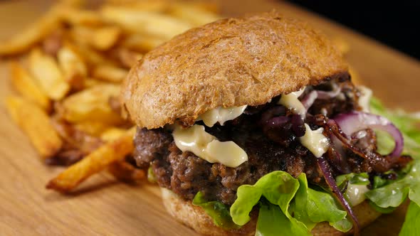 Typical American Fast Food  Hamburger with Fries