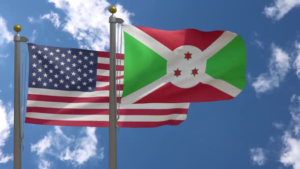 Usa Flag Vs Burundi Flag On Flagpole