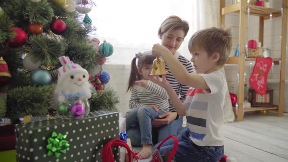 Family Celebrating Christmas on a Clear Sunny Morning