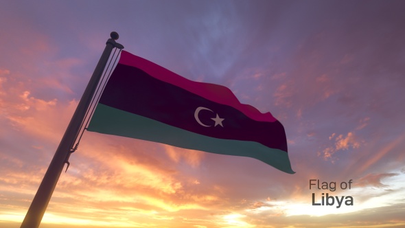 Libya Flag on a Flagpole V3