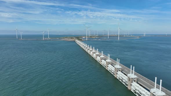 Storm Surge Barrier in Eastern Scheldt Protecting the Netherlands from the Sea