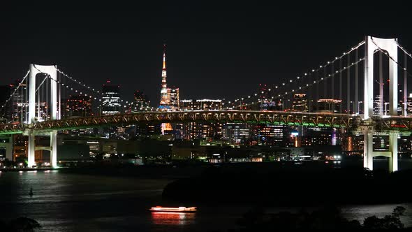 Beautiful Rainbow bridge in Tokyo city in Japan