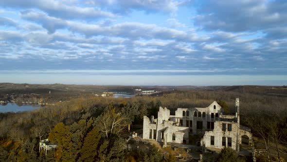 Medieval Castle Ruins at Ha Ha Tonka State Park in Ozarks, Missouri, Aerial