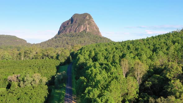 Aerial view of Mt Tunbubudla, Glass House Mountains, Queensland, Australia.