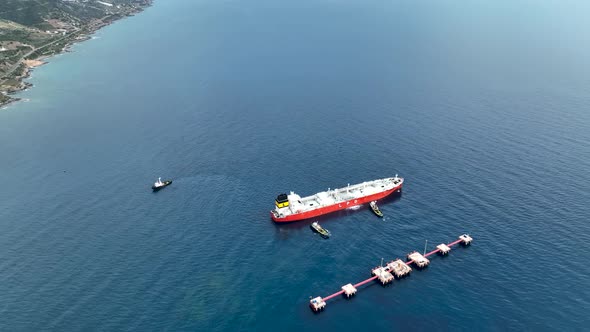 Gas tanker sails out to sea aerial view 4 K Turkey Alanya