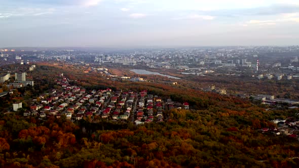 Bird Eye View on Autumn Cityscape