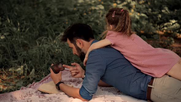 Carefree Dad With Preschool Daughter Enjoy Activity Together. Family Parent Holidays Relationship.