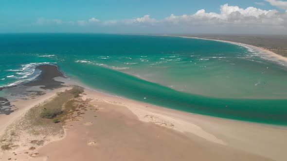 Drone aerial view of Elliott Heads Beach and River, Australia