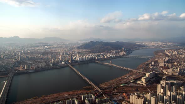 Timelapse Seoul City Parts Connected By Bridges Over River