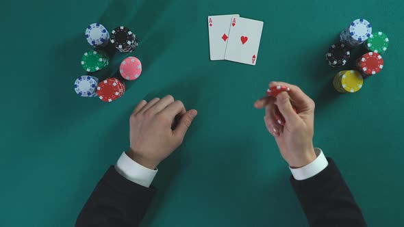 Successful Poker Player Got Pair of Aces, Businessman Making Strategic Decision