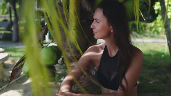 Thailand's Paradise Closeup Girl Enjoys of Tropical Nature Wonder