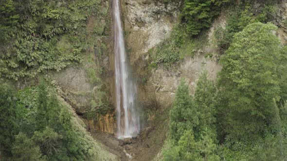 Aerial View of Cascata das Lombadas waterfall, Ribeira Grande, Azores, Portugal.